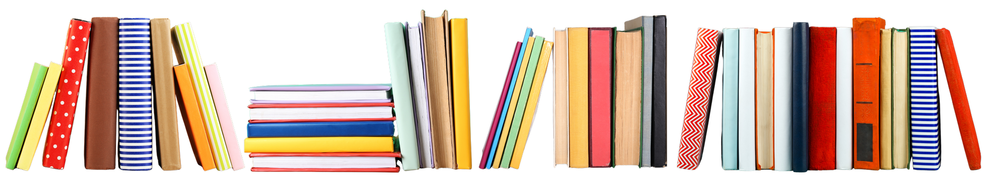 a photographic banner depicting a row of colorful books